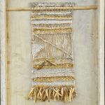 Small Linen and Cotton Weaving with Encaustic in Wood Shadow Box. 22" H x 12" W x 1.5" D